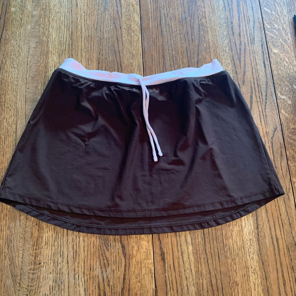 Leilani Mini Bathing Suit Cover Up Wrap Skirt Brown Pink Made in USA Size Medium